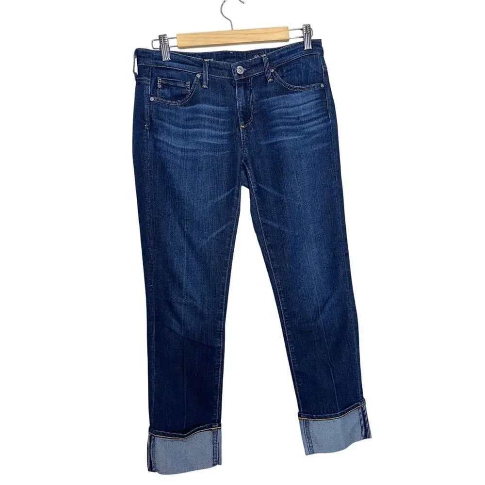 AG Adriano Goldschmied The Stevie Cuff Slim Straight Dark Wash Jeans 27